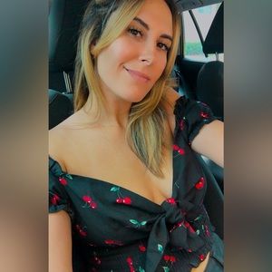 SHEIN | Tie Front Cherry Print | Shirred Blouse | Medium 🍒🍒🍒